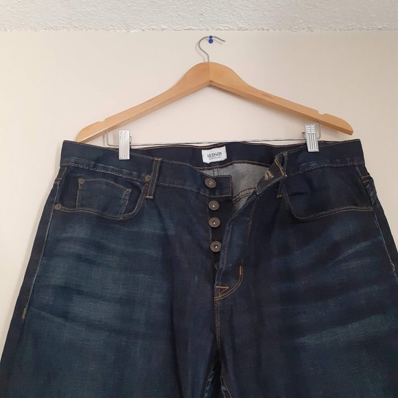 HUDSON STRAIGHT SLIM LEG JEANS MADE IN USA DARK BLUE 36"men=13"women, measured - Picture 2 of 5